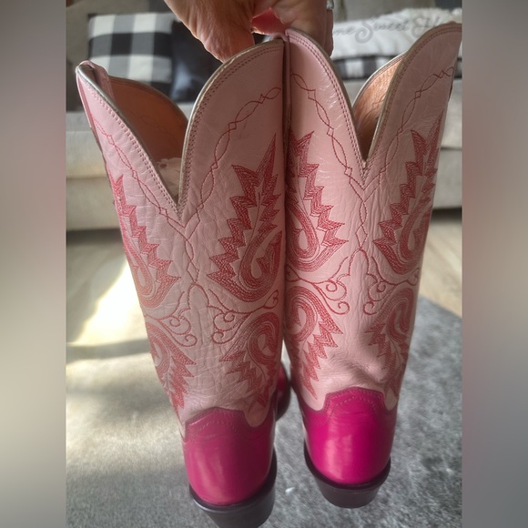 Lucchese 1883 Pink/ light pink ostrich Heeled Boots 7.5 - Picture 3 of 14